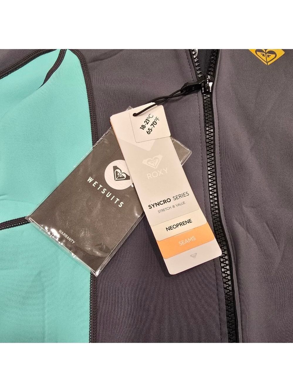 Roxy Syncro Neoprene Jacket Wetsuit Top Womens 6 Gray Teal Hooded Zip - Picture 4 of 14